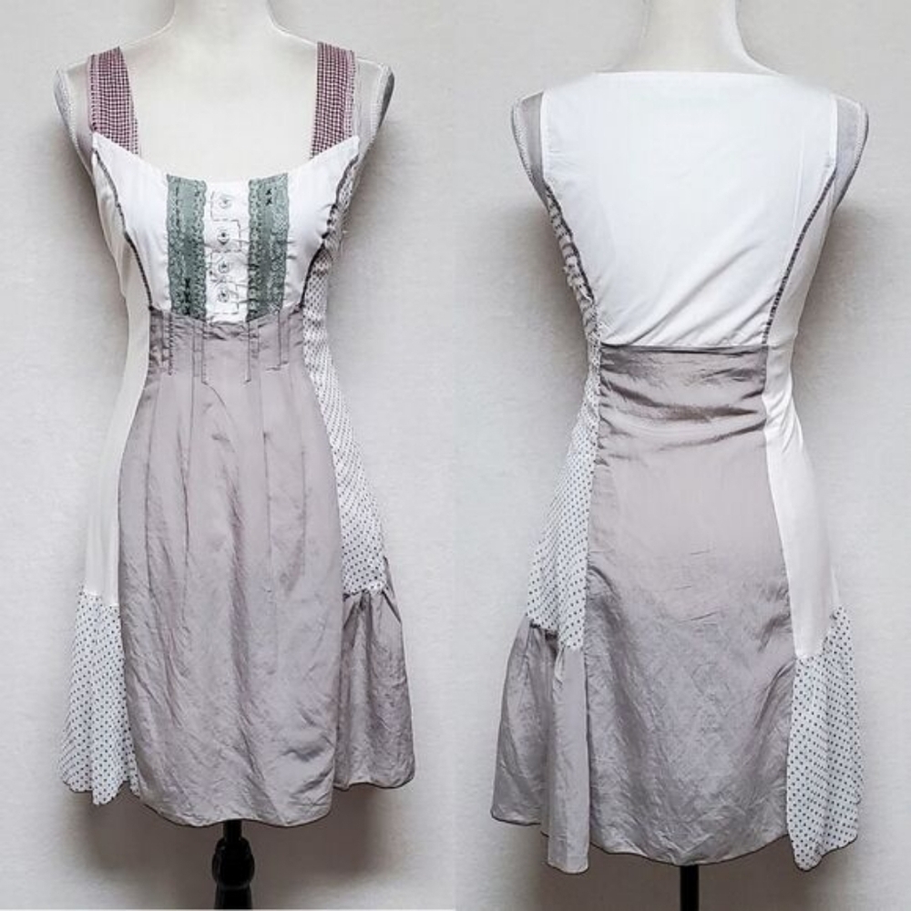 Cottagecore Vintage Multi-color Multi Fabric Patchwork Lightweight Mini Dress M - Picture 2 of 15